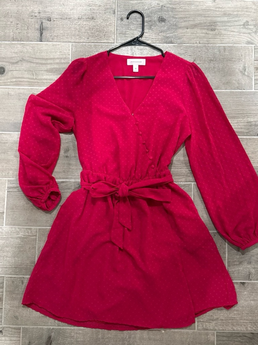 POPSUGAR Fuchsia Long-Sleeve Wrap Dress with Self-Tie Waist